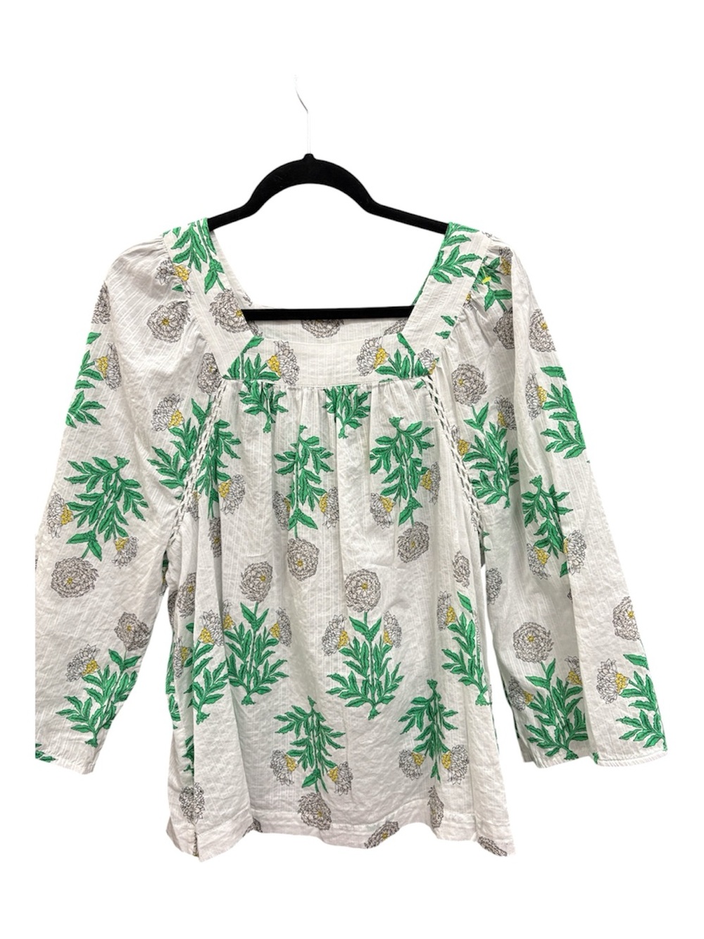 Lane Bryant White Floral Square-Neck Tunic with Green Botanical Print